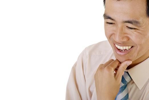 Happy business man portrait with smiling face on white background.