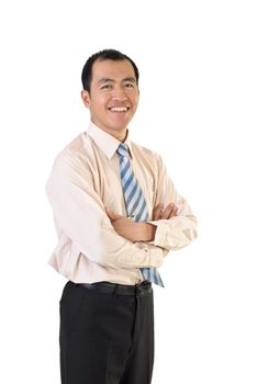 Mature businessman of Asian with happy smiling expression on white background.