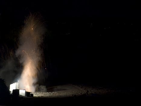 First photo in a series of two images showing a fireworks petard being let off