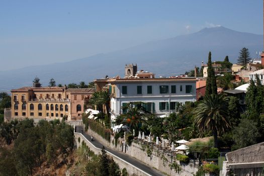 Sicilian view of Etna and Mazaro from Taormina