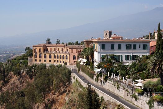 View of Mazaro from Taormina, Italy