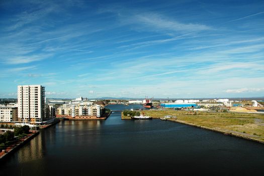 cardiff bay, viwe from big wheel, hosrizontally framed shot