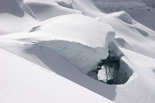 Icefall covered with snow, Andes, Peru