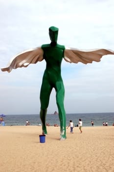 South China Sea, beach at DaMeiSha near Shenzhen city in Guangdong province. Place decorated by big angels sculptures.