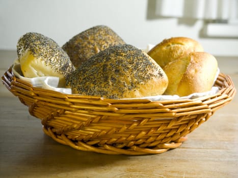 close-up of fresh baked rolls on the table