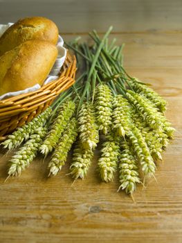 close-up of fresh green ears on the table