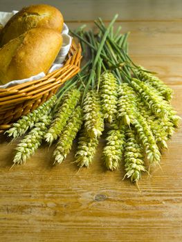 close-up of fresh green ears on the table