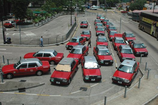 Hongkong - taxis waiting in queue near exhibition center.