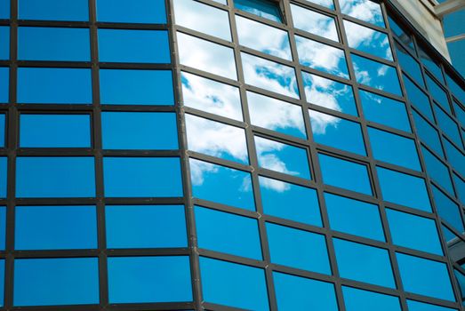 office building with reflected by sky,Hi-tech  architecture