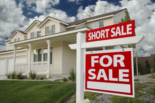 Short Sale Home For Sale Real Estate Sign and House - Right Side.