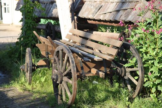 The wooden waggon, russian old-time rural style.