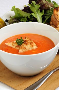 Bowl of homemade roasted red pepper soup.