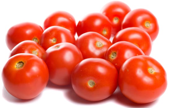 close-up many tomatoes, isolated on white