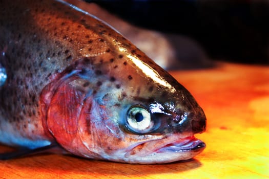 fresh fish, Korean salmon will cook the fish, the fish is, the head of fish, the fish on the kitchen blackboard