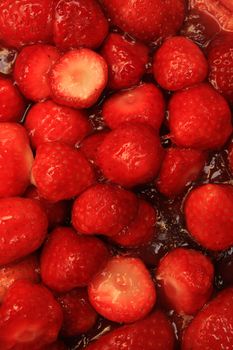 fresh strawberry cake, cropped shot of the strawberries