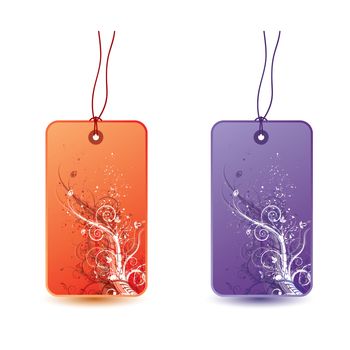 Floral tags with grunge elements, vector illustration