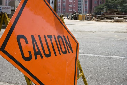 Caution sign at a construction area.