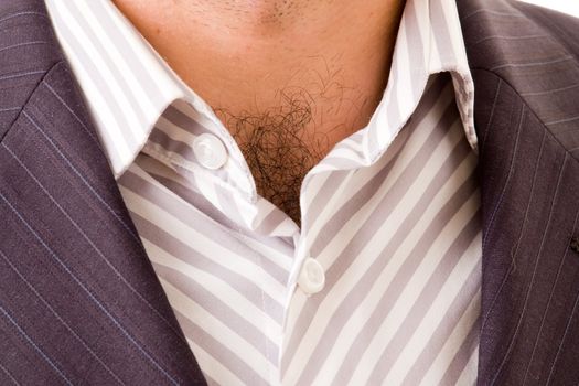 Unbuttoned collar. The businessman close up.