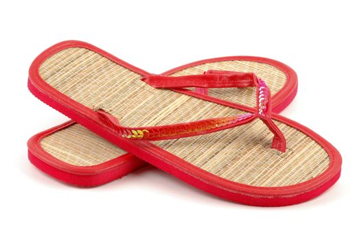 Beach sandals close-up on a white background.