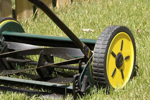 Reel type push mower that is environmentally friendly.