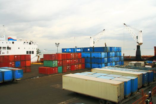 modular shipping containers on a ship yard

