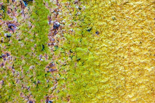 colored (prevaling green) rough stone surface with lichen