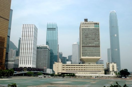 Hongkong - Central, city center with modern skyscrapers, offices and tallest building. 