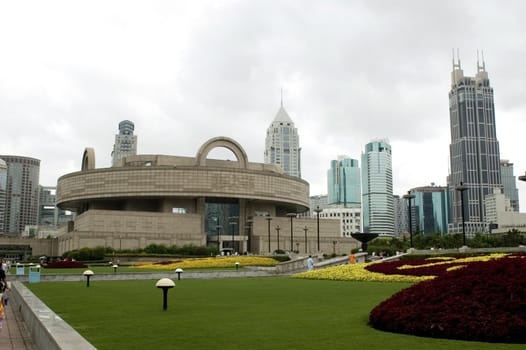 Shanghai - cityscape, People's Square with Shanghai museum and modern office's buildings.