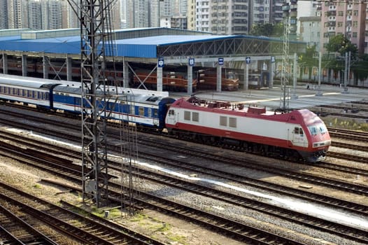 Chinese passanger train in Shenzhen city, Guangdong province, train heading to Guangzhou.