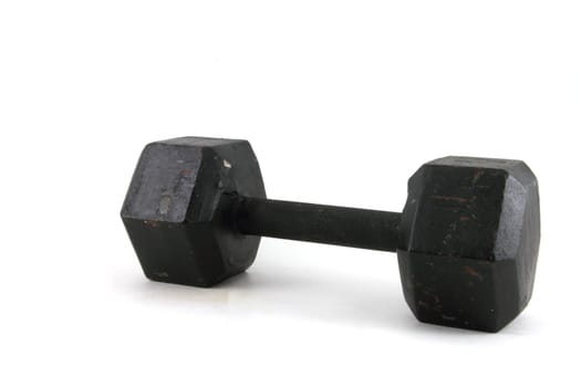 Grey hexagonal dumbbells isolaed with copy space
