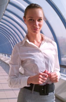 Portrait of beautiful young business woman with glassess