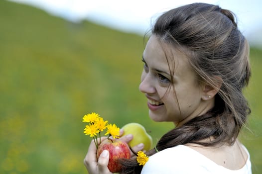 Woman eating an apple