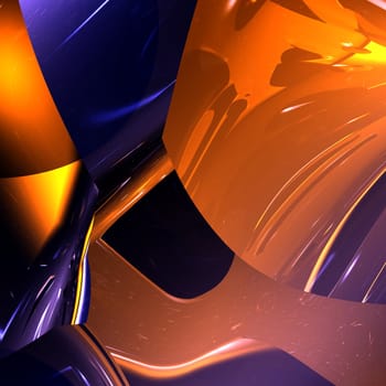 An illustration of a modern abstract background in a shiny orange and blue color scheme.