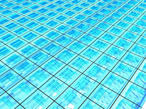 3D illustration of a grid made of blue squares.