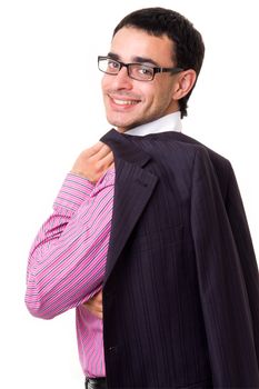 smiling man with glasses on a white background