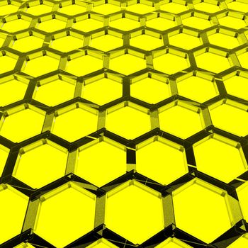 An illustration of a yellow honeycomb with a textured glass appearance.
