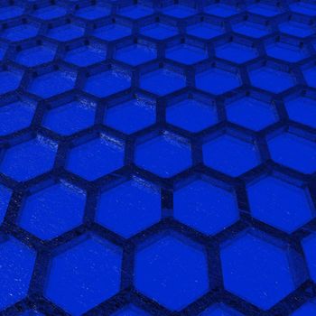 An illustration of a blue honeycomb with a textured glass appearance.