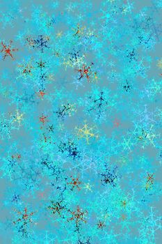 snowflakes in different colours on turquiose background