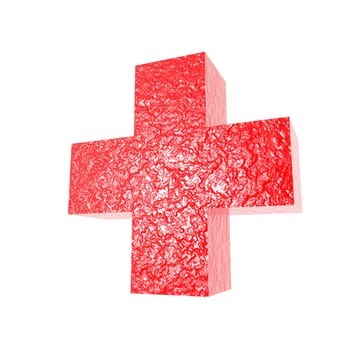 An illustration of a red cross on a white background.