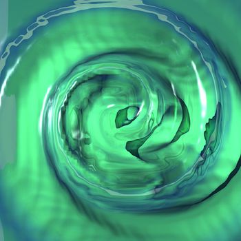 An illustration of a blue-green gel like substance swirling.