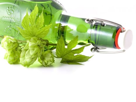 Close-up of Beer bottle isolated on white background