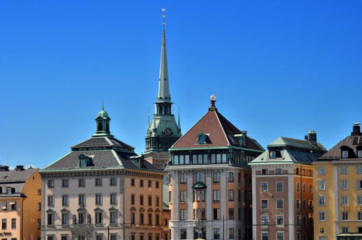 Some of the buildings in the old town in Stockholm.