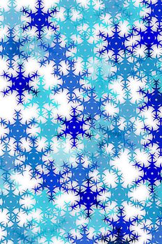 snowflakes in different blue colours on white background