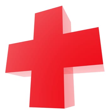 An illustration of a red cross on a white background.