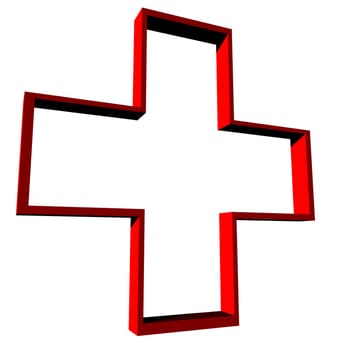 An illustration of a red cross on a white background.