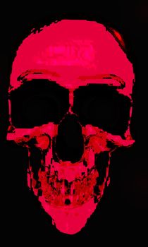 An illustrated skull with a hot, digital like appearance.