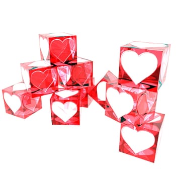 Translucent red boxes decorated for Valentines’ Day.