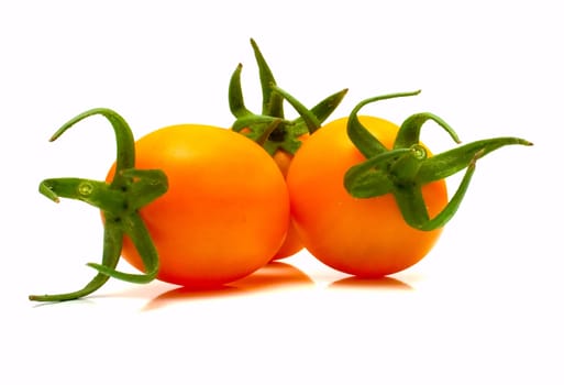 perfect yellow tomatoes on the white. Full isolation, shallow DOF.