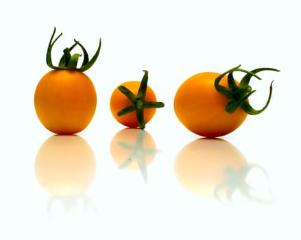 perfect yellow tomatoes on the white. Full isolation, shallow DOF.
