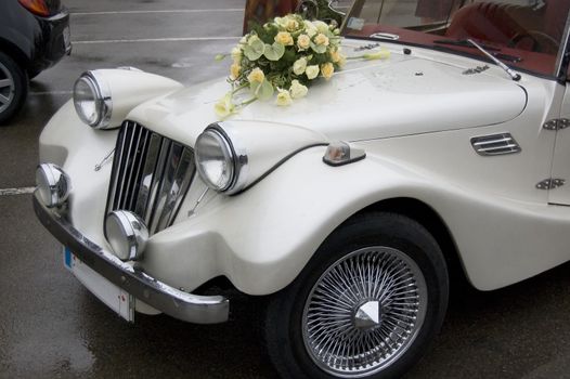 white retro car for just married